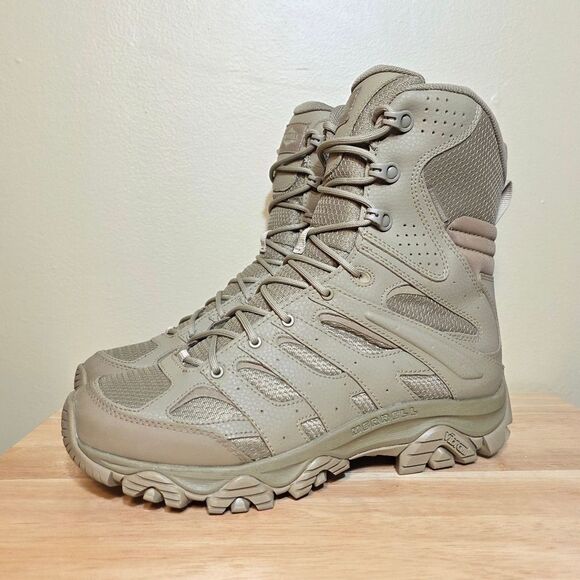 Merrell Moab 3 8" Tactical Waterproof Zip Boots Dark Coyote Tan J004107 Men's 10 - Picture 3 of 7